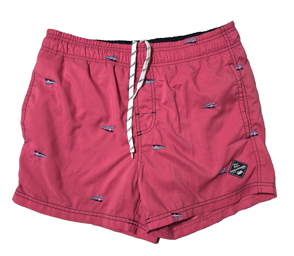 Fullsand Men's Pink Swim Trunks Sz Medium Nautical Pennant Flag Blue Y2K